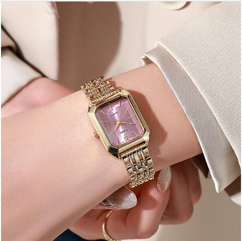Women's Square Steel Strap Watch Gold Powder Filorex
